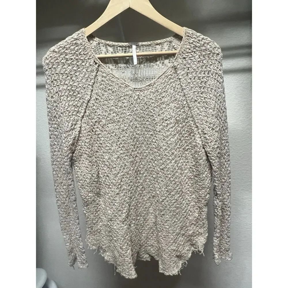 Free People Womens M Brown Long Sleeve Open-Knit Pullover Sweater Cropped Back